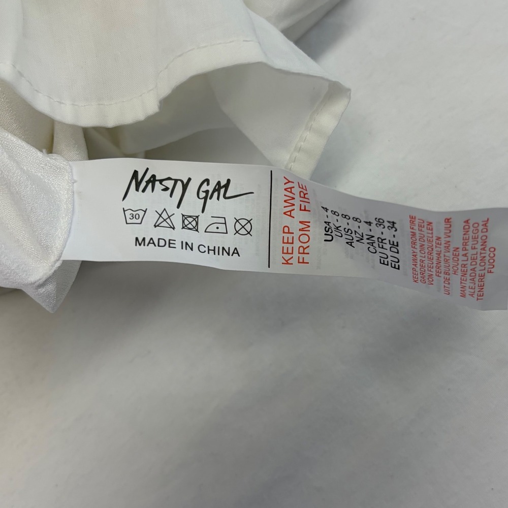 Nasty Gal Crop Top Womens 4 White Puff Sleeve Tie Front Peplum Cottagecore - Picture 8 of 12